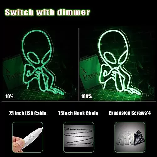 Alien Neon Sign USB Powered for Room Decor, Green Alien Neon Alien smok-Green 3