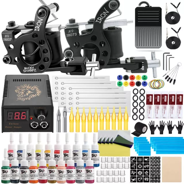 Professional Coil Tattoo Kit 10 Wraps Coils Machine Gun Set Needles Inks Kit