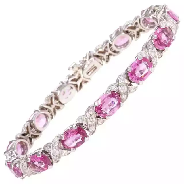 Features Oval Cut Faceted Pink Sapphires With Genuine White CZ Gorgeous Bracelet