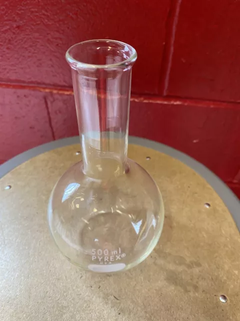 Pyrex Glass 500mL Boiling Flask Flat Bottom Round Lip Borosilicate Clean Corning 2