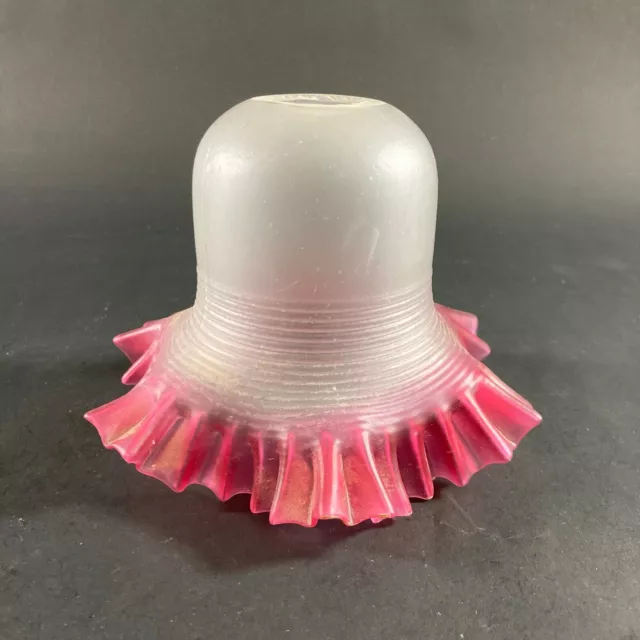Vintage Antique Ruffled Cranberry Frosted Glass Retro Table Standard Lamp Shade