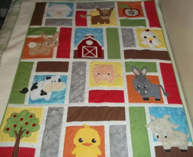 New Handmade Baby Boy Girl Quilt Crib Toddler  Blanket  Throw Farm Animals