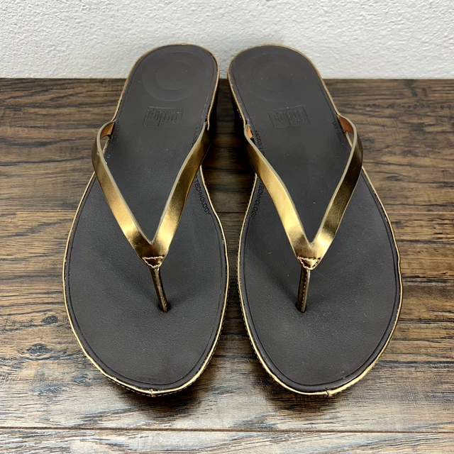 FitFlop Womens Sandals Size 11 Linny Thong Wedge Comfort Slip On Bronze Metallic 2