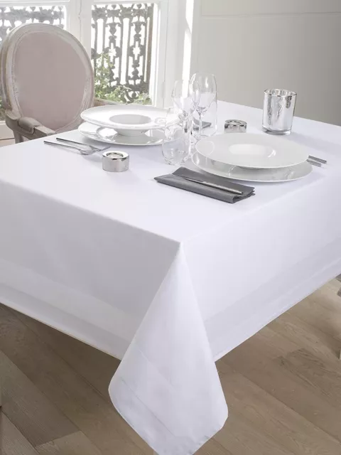 White 100% Egyptian Cotton Table Cloth - Satin Band Design