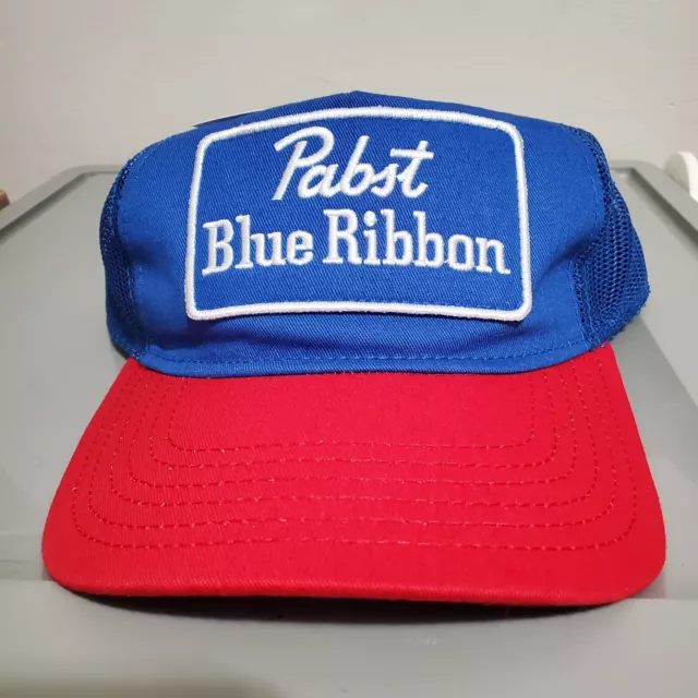 NWT Pabst Blue Ribbon Beer Cap Spell Out Logo Mesh SnapBack Trucker Baseball Hat