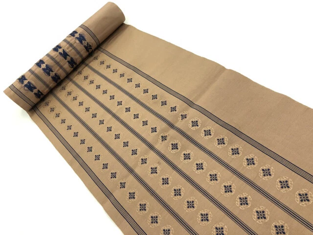 6291253: Japanese Kimono / Antique Bolt For Obi / Woven Stripes & Flower