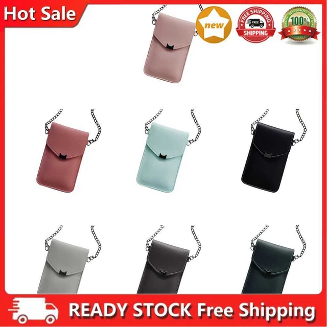 Bolso de hombro de cuero de color puro para mujeres con pantalla táctil bolsa de teléfono bolso mensajero