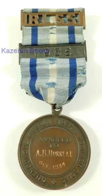 Vintage Royal Life Saving Society RLSS Bronze 1934 Medal & 1935 Bar A B Hurrell