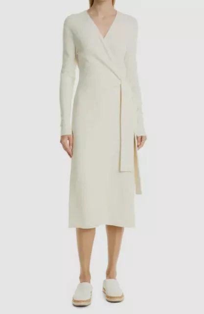 $395 Rag & Bone Womens Ivory Celia Wool Blend Long Sleeve Faux Wrap Dress Sz XXS