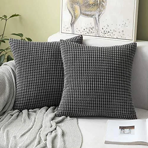 Pack of 2 Decorative Throw Pillow Covers Soft Corduroy Solid 18 x 18-Inch Grey