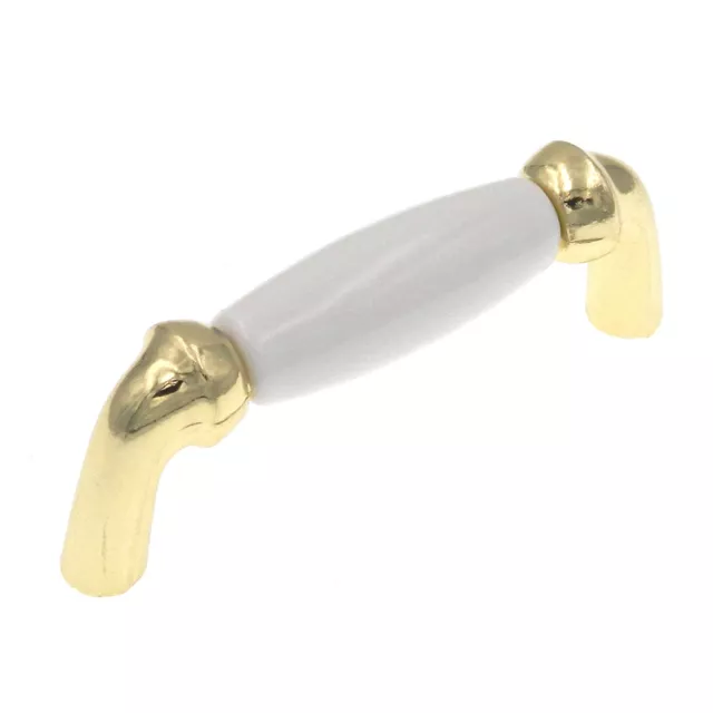 P744-W Burnished Brass 3cc Handle Pull, White Center Hickory