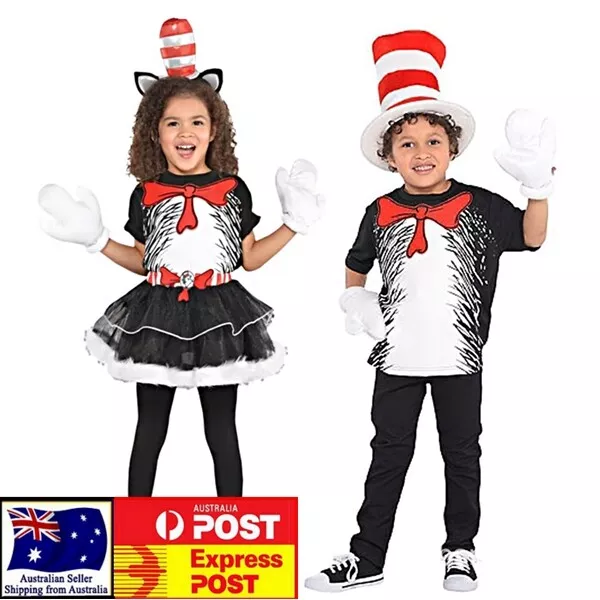 Kids Boys Girls The Cat In The Hat Costume Cosplay Outfits Halloween Book Week