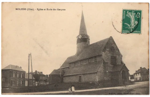 CPA 60 - MOLIENS (Oise) - Eglise et Ecole des Garçons - Ed. Svoboda