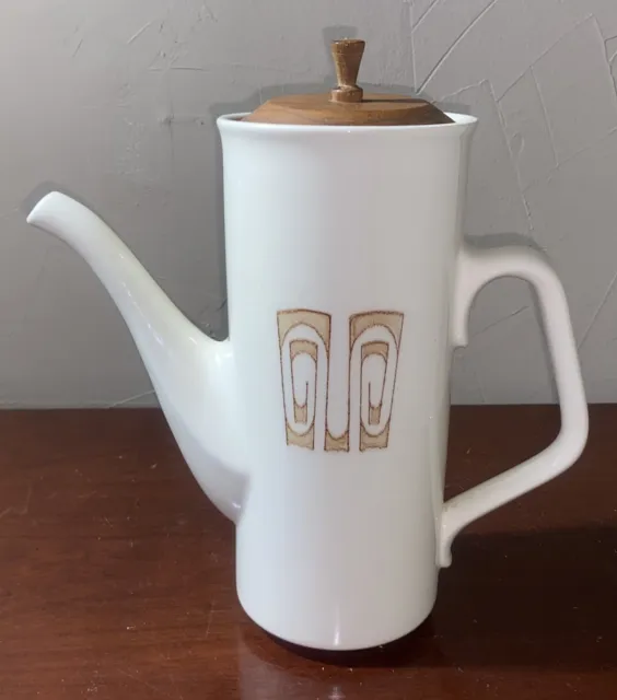 MCM Sears Harmony House Olympia Tall Teapot Coffee Pot with Wooden Lid VTG