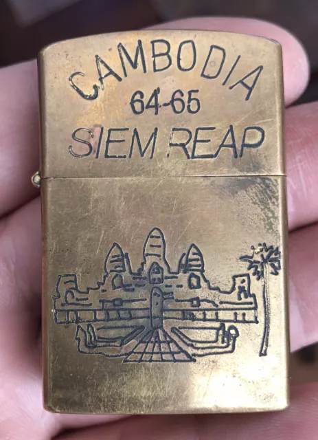 1964-65 Vietnam Cambodia SIEM REAP Military War Vintage Zippo Brass Lighter RARE