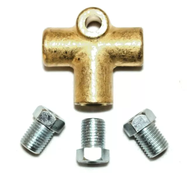 3 Way Brake T Piece Tee With 3 Male Nuts Short Union 3/8 " UNF 24 TPI 3/16 Pipe