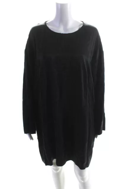 MM6 Maison Margiela Womens Fringed Round Neck Pullover Shift Dress Black Size L
