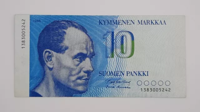 1986 - Suomen Pankki, Finnland - 10 (zehn) Markkaa Banknote Seriennummer 1383005242