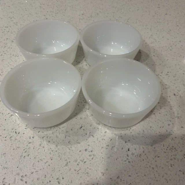 Anchor Hocking Custard Cups #434 Milk Glass Ramekins Vintage Set of 4