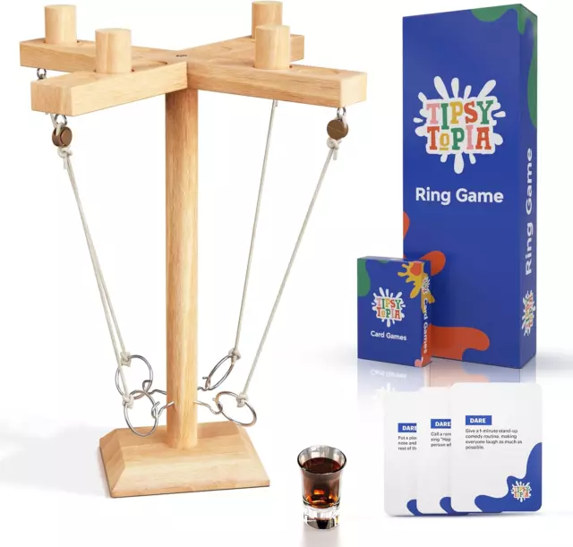 Ring Toss Game for Adults, Hook and Ring on a String W/Shot Glass, Truth or Dare