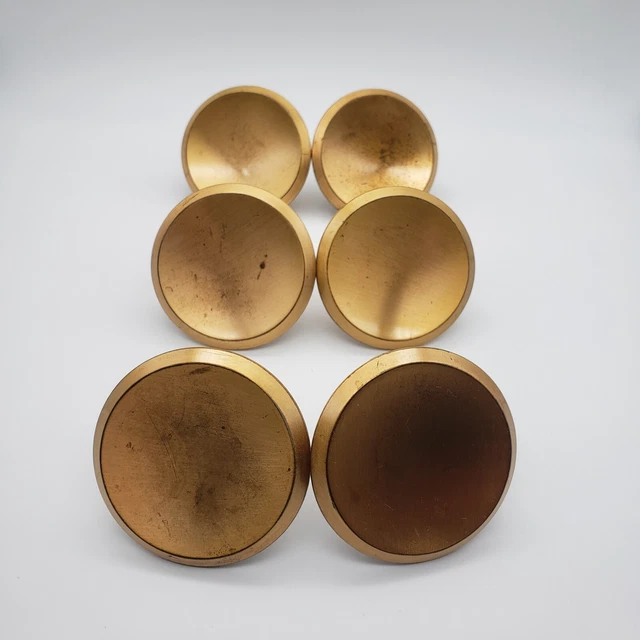 6 Amerock Brass Concave Round Cabinet Drawer Pulls Knobs Mid Century Modern 2.5”
