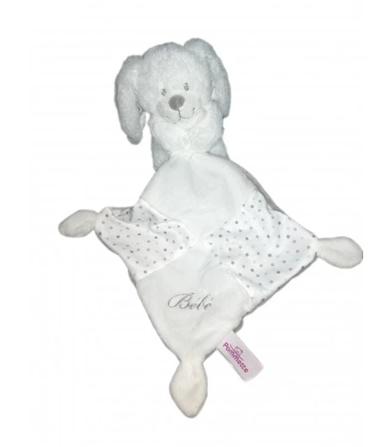 Ω - Doudou Peluche  Lapin Blanc  Pois Marron Mouchoir Bébé Pommette 2