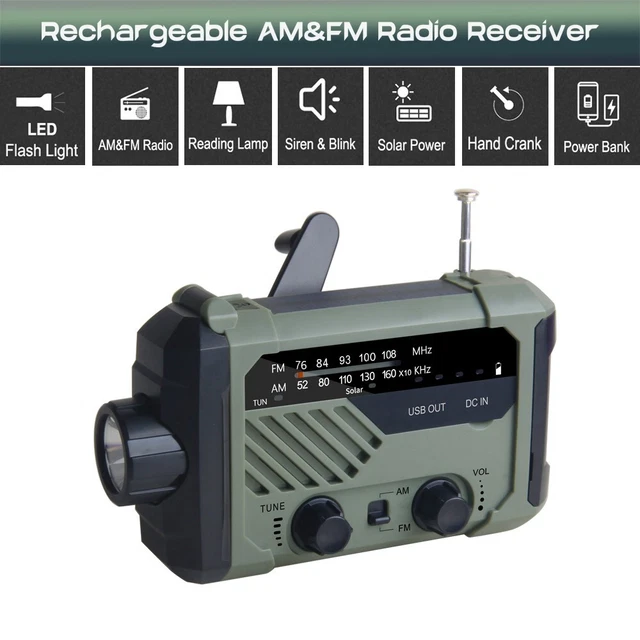 Portable AM/FM Radio Receiver Hand Crank Emergency solar chargeable Radio
