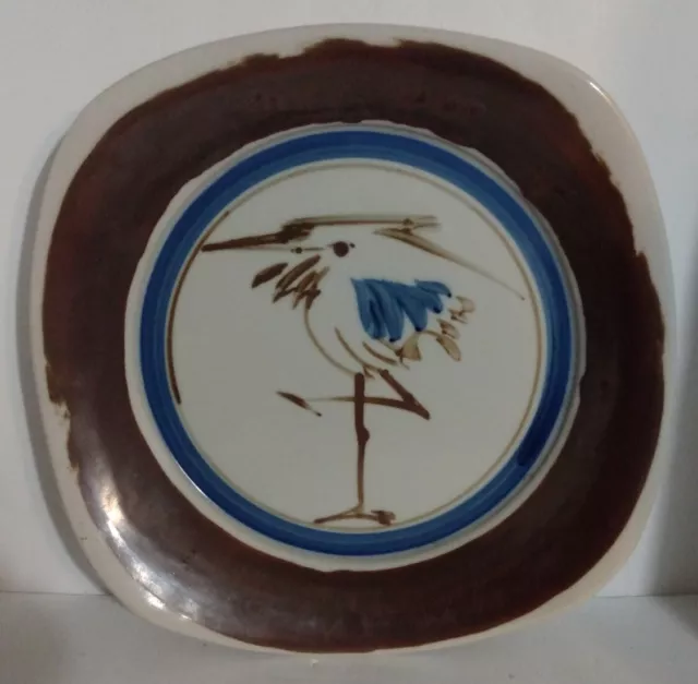 DANSK Stoneware Stork Egret Crane Bird Bowl Platter 12.5" Sq Vintage Very Heavy!