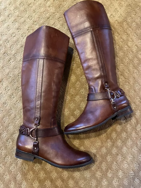 ALEX MARIE Dark brown Leather Tall riding boots side zip Women's size 6.5M Nice!