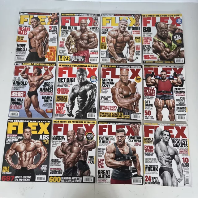 Flex Bodybuilding Magazines 2015 X12 Jan-Dec + Schwarzenegger Double Side Poster