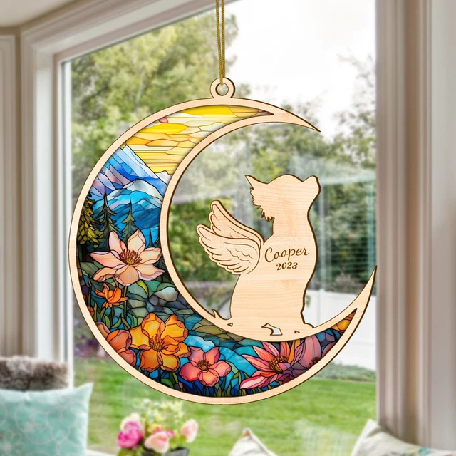 Personalized Chihuahua Memorial Suncatcher, Chihuahua Dog Angel Wings Memorial