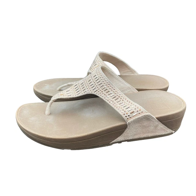 FitFlop Nude Incastone Rose Gold Crystal Jeweled Thong Comfort Sandal Womens 8 3