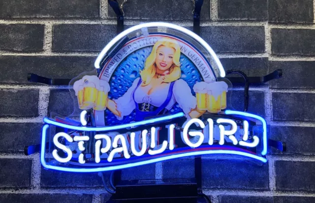 St. Pauli Girl Beer Bier 14"X10" Neon Light Sign Lamp Bar Open Display Pub Decor