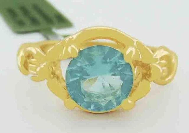LAB 2.52 Cts AQUAMARINE 14K YELLOW GOLD PLATED RING  NEW WITH TAG SIZE 6.5