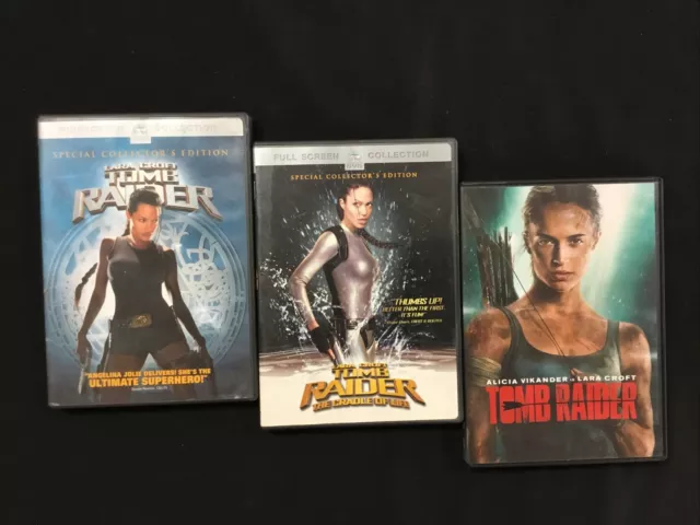 Lara Croft Tomb Raider 1 & 2 + 2018 Remake - DVD Lot - Angelina Jolie Vikander