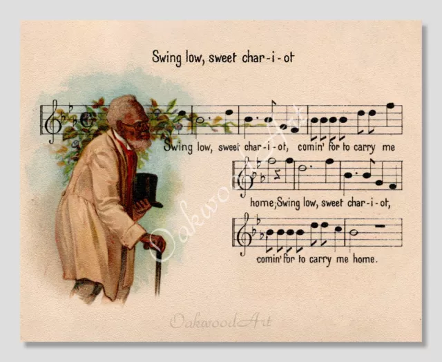 Swing Low Sweet Chariot Spiritual with Elderly Black Man, Vintage Art Reprint