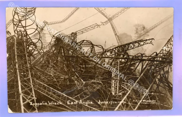 Rare Ww1 War 1917 Military Zeppelin Crash Woodbridge Suffolk Rp Photo Postcard