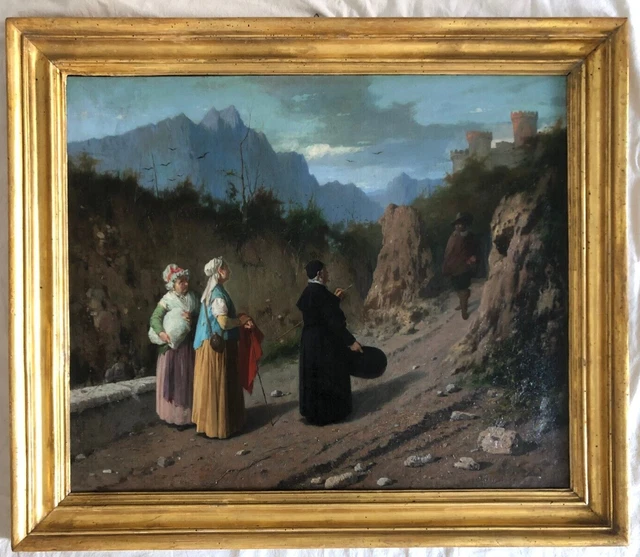 Antique painting half 800 Promises Bridegroom Don Abbondio Unnamed 75x62cm Signed Antique painting half 800 Promises Bridegroom Don Abbondio Unnamed 75x62cm Signed