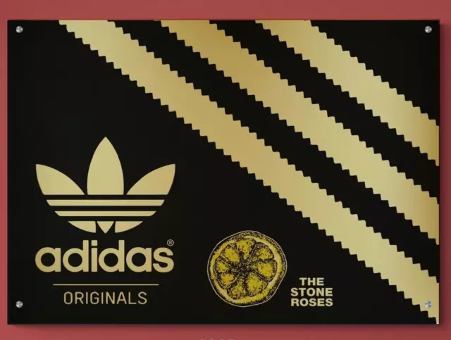 Brand New Large Adidas Stone Roses Rare Thick Metal Mirrored Gold Store Sign