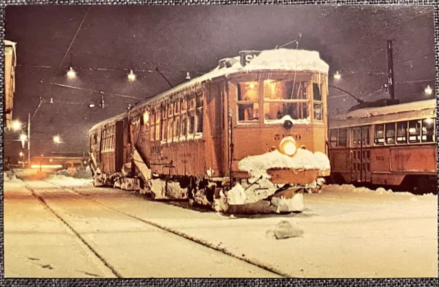 Vtg Postcard Trolley Service Snow Plow Boston  Retro Unposted Train Railroad