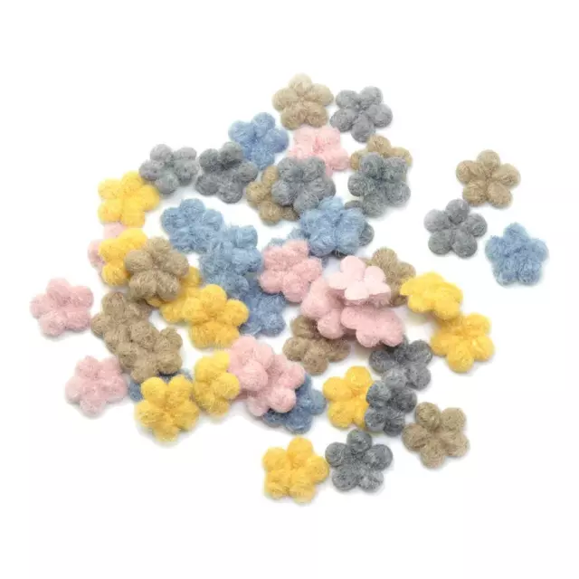 50pcs Wool Felt Buttons Sew on Flatback Flower for Clothes