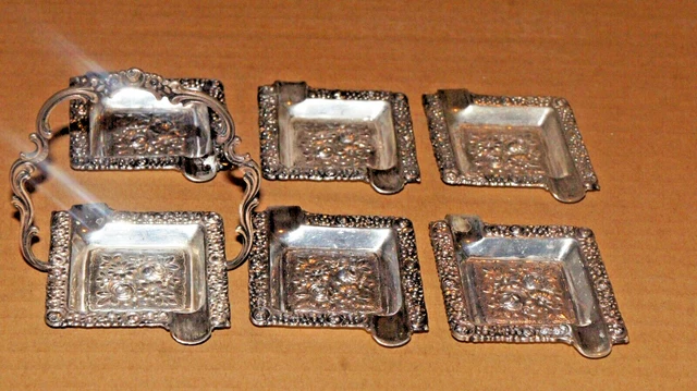 ANTIQUE  REPOUSSE 800 SILVER flowers  ASHTRAY SET DUTCH HEAVY APPROX 159 GRAMS