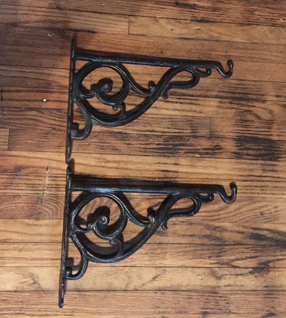 2 Plant Scroll Hooks Wall 8x12 Rustic Cast Iron Hanger Hanging Garden Deck Porch