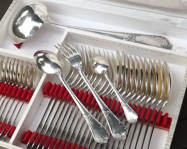 Goldfevrerie Sbf Menagere Style Louis Xv 37 Pieces Silver Metal Circa 1970