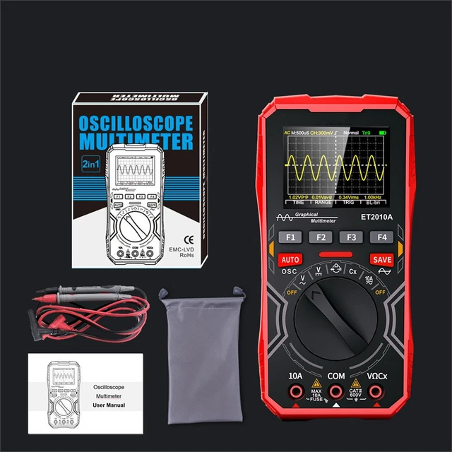 Produktbild von ET2010A Multimeter-Oszilloskop 1 MHz – 2,5 MSps Abtastrate, AC/DC 600 V – Tragbares Hand-Oszilloskop Mit Datenspeicher Für Hobby & Elektronik-Test