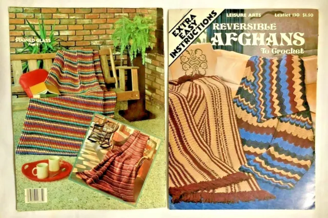 7 VTG Leisure Arts , Patons Afghan Books Crochet Lacy, Victorian