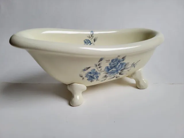 Vintage VB Athena Claw Foot Tub Blue Roses Soap Dish Trinket Dish 9 Inch Gift 🎁