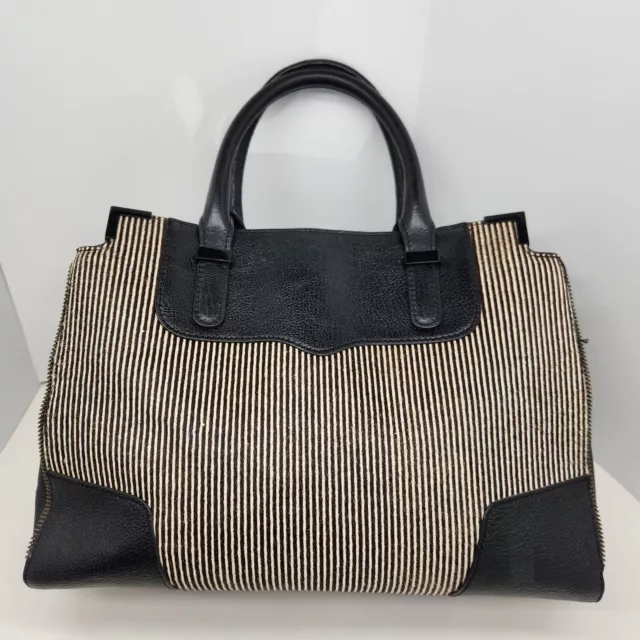 Rebecca Minkoff Amorous satchel leather bag L women's pony hair striped black