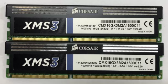 CORSAIR XMS3 16GB kit 2x8GB 1600MHZ CMX16GX3M2A1600C11 DIMM GAMING RAM 240pin PC