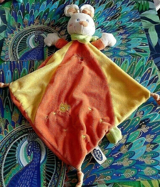 B8G / doudou plat lapin orange jaune vert poussin MOTS D'ENFANTS